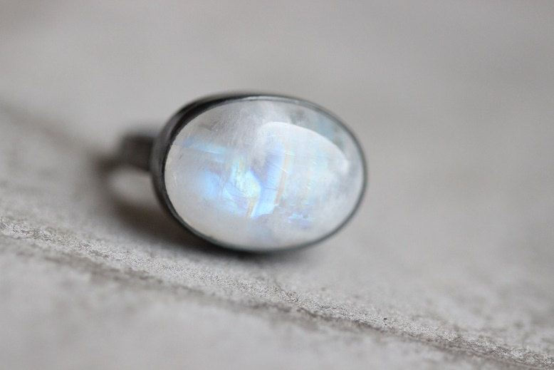 Oxidized OOAK Natural Moonstone Ring