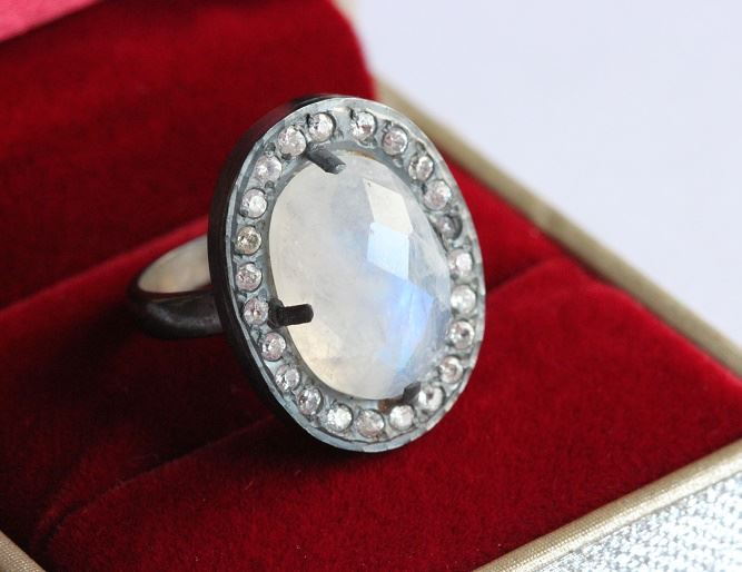 Oxidized OOAK Natural Moonstone Ring