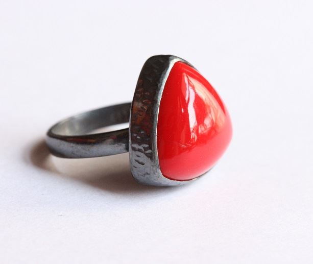 Oxidized Red coral Ring Bezel