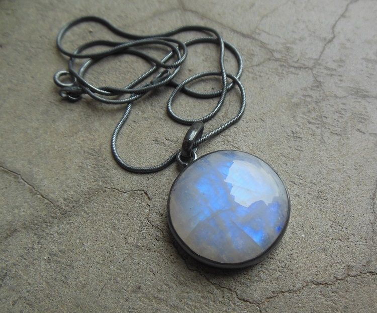 Oxidized pendant Rainbow Moonstone pendant