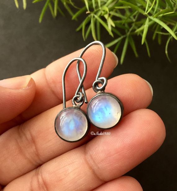Oxidized silver rainbow moonstone earrings, Jewelry gift ideas