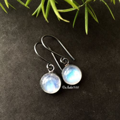Oxidized silver rainbow moonstone earrings, Jewelry gift ideas
