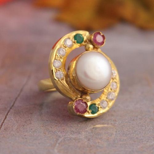 Pearl Cz Ruby Gold ring