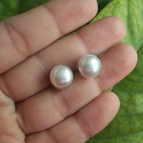 Pearl earrings, 10mm Pearl stud earrings, Silver pearl ear studs