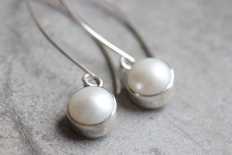 Pearl earrings, Dangler earrings, Pearl bridal silver jewelry gift