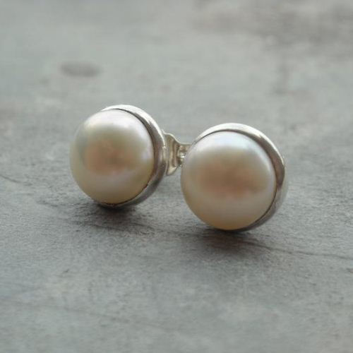 Pearl stud earrings, 8mm classic sterling silver pearl earrings