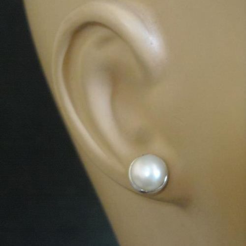Pearl stud earrings, 8mm classic sterling silver pearl earrings