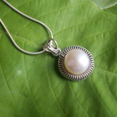 Pearl pendant, Bridal jewelry, Artisan silver pendant necklace