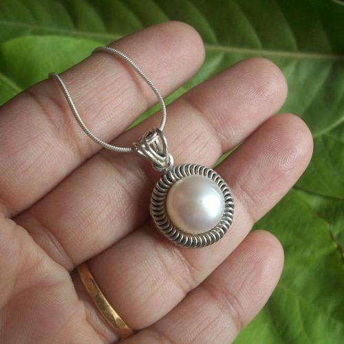 Pearl pendant, Bridal jewelry, Artisan silver pendant necklace