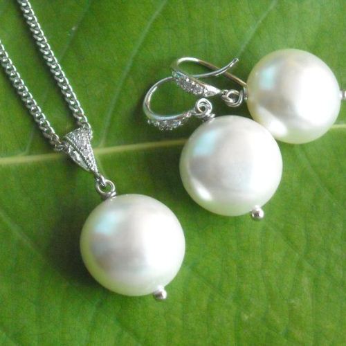 Pearl pendant and earrings set, Single pearl silver pendant set