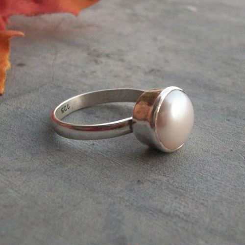 Pearl ring, Birthstone ring, Sterling silver freshwater pearl ring