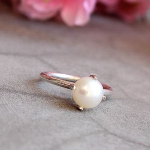 Pearl ring, Wedding ring, Anniversary engagement silver ring 