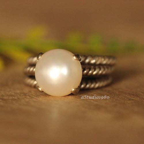 Pearl stack rings, Anniversary engagement wedding silver ring 