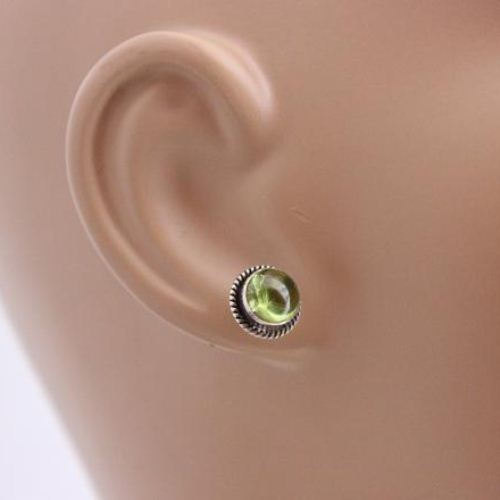 Peridot earrings, Stud earrings, Peridot silver stud artisan earrings