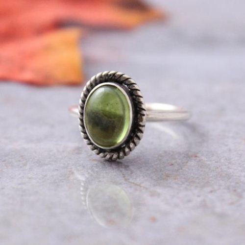Peridot ring, Olive green ring, August birthstone silver handmade ring
