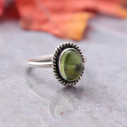 Peridot ring, Olive green ring, August birthstone silver handmade ring