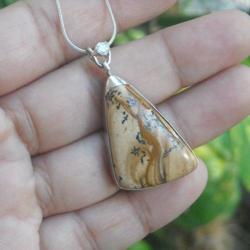 Picture jasper pendant necklace, One of a kind artisan silver pendant