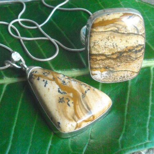 Picture jasper ring - Large stone ring - 925 Silver cabochon ring