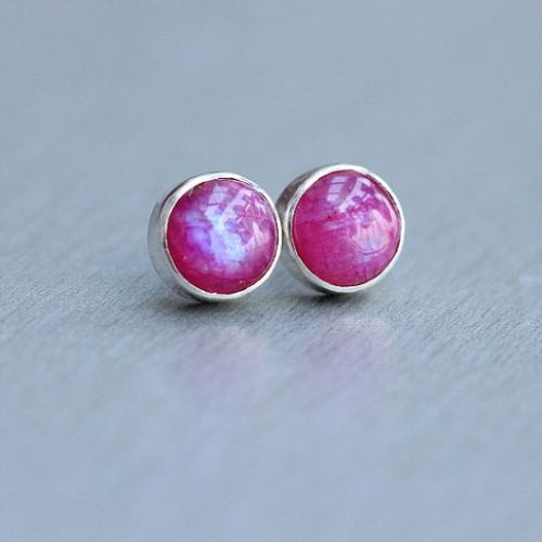 Pink Moonstone Earrings, Moonstone Stud Earrings, 925 Silver Jewelry
