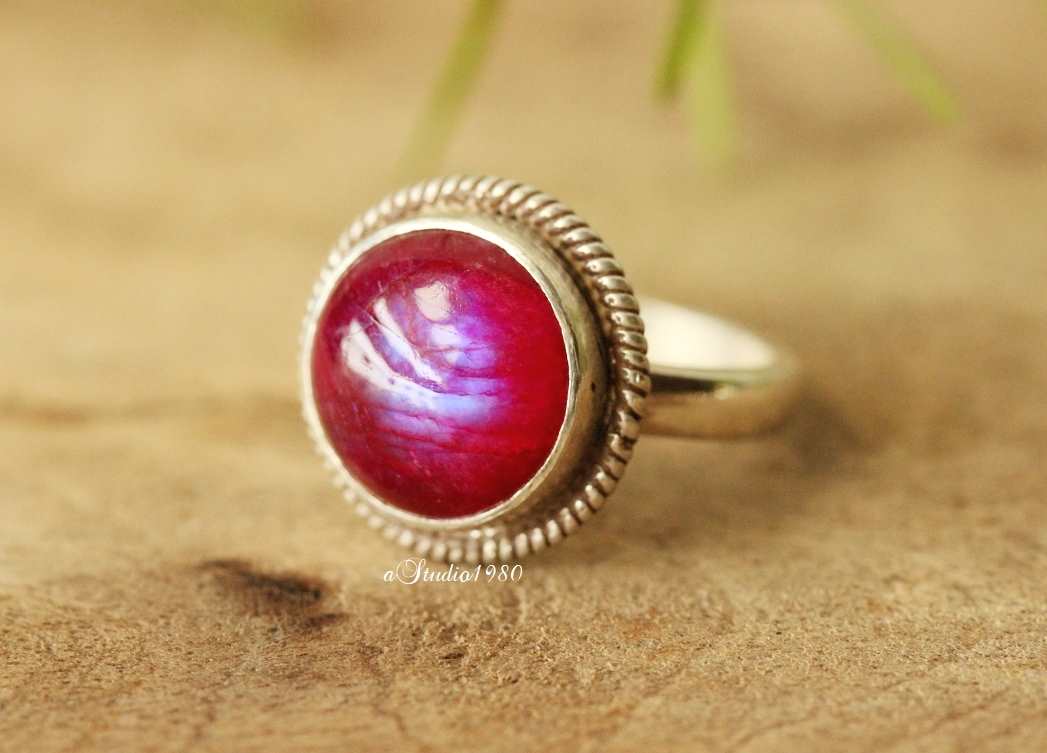 Pink Moonstone Ring - Rainbow moonstone ring - silver ring