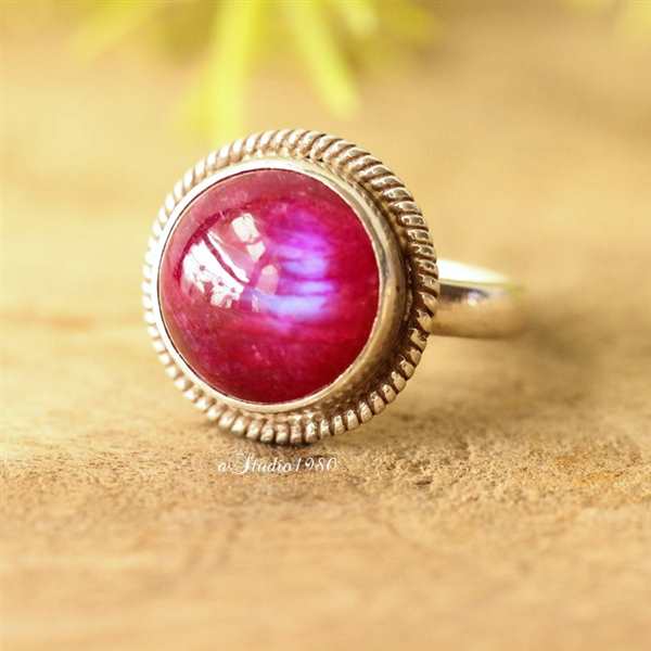 Pink Moonstone Ring - Rainbow moonstone ring - silver ring