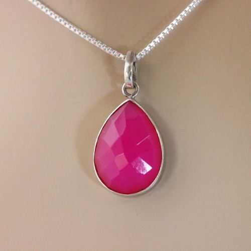 Pink Pendant, Chalcedony Pendant, Drop Pendant, Artisan silver pendant