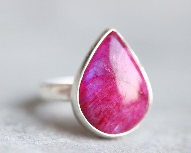 Pink Rainbow Moonstone Ring Cabochon