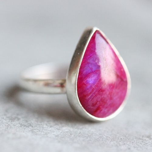 Pink Rainbow Moonstone Ring, Cabochon drop silver ring 