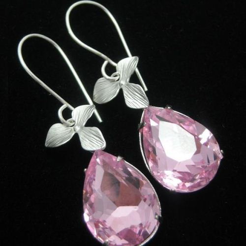 Pink crystal earrings Prom earrings