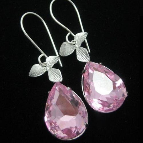 Pink crystal earrings, Bridal earrings, Wedding earrings, Bridesmaid earrings, Bridal jewelry, Prom earrings