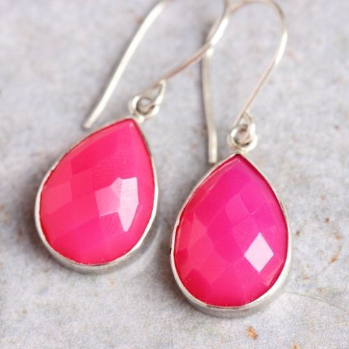 Pink earrings Chalcedony earrings Drop