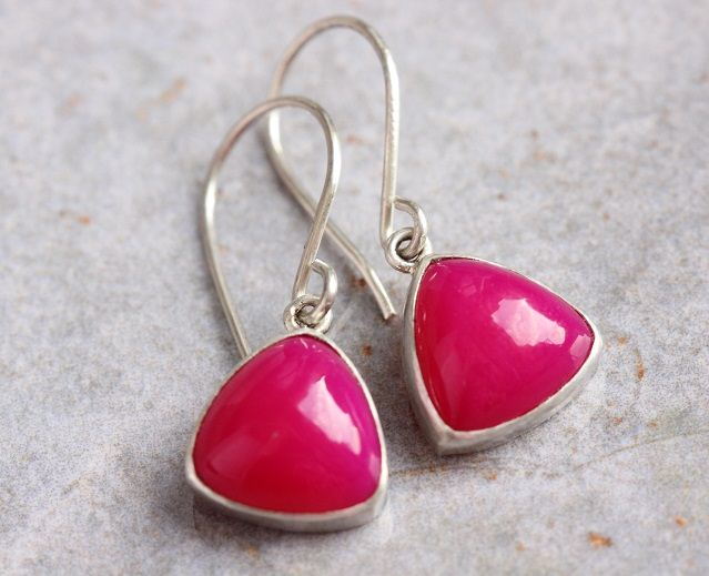 Pink earrings Chalcedony earrings Triangle