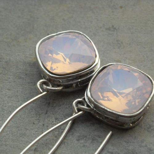Pink opal swarovski crystal sterling silver bridal Earring