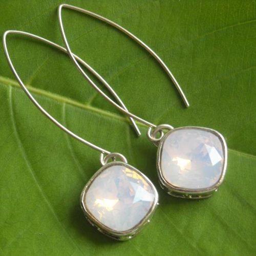 Pink opal swarovski crystal sterling silver bridal Earring