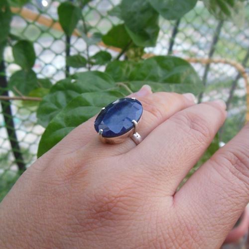 Precious blue sapphire silver ring - September birthstone gift ideas