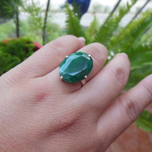 Precious emerald solitaire ring - May birthstone silver jewelry gift