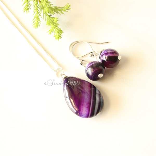 Purple Bridesmaid gift set of 5 - Bridesmaid jewelry silver