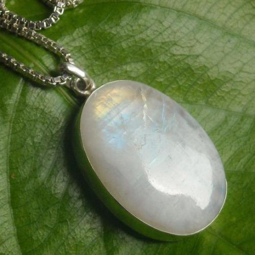 Rainbow Moonstone Pendant Necklace, Large moonstone silver pendant