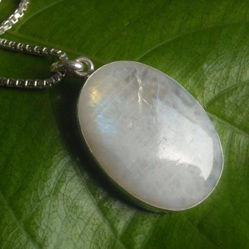 Rainbow Moonstone Pendant Necklace, Large moonstone silver pendant