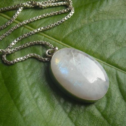Rainbow Moonstone Pendant Necklace, Large moonstone silver pendant