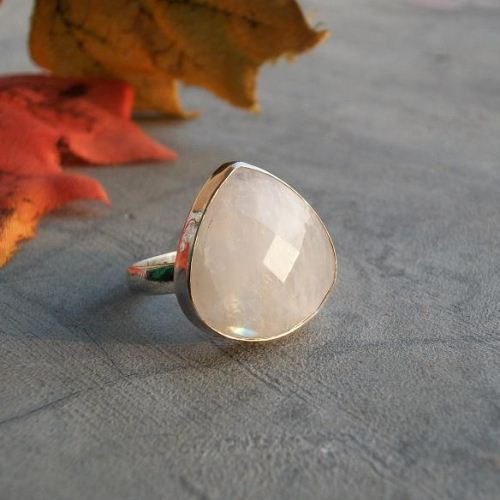 Rainbow Moonstone Ring Bezel set