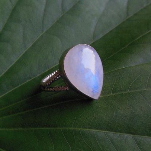 Rainbow Moonstone Ring, Silver drop gemstone ring 