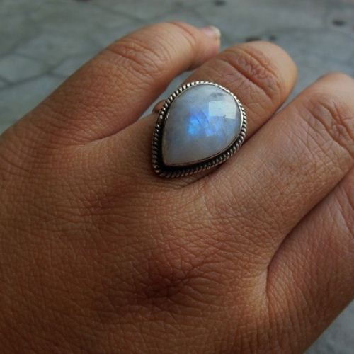Rainbow moonstone ring, Ethnic statement artisan silver ring