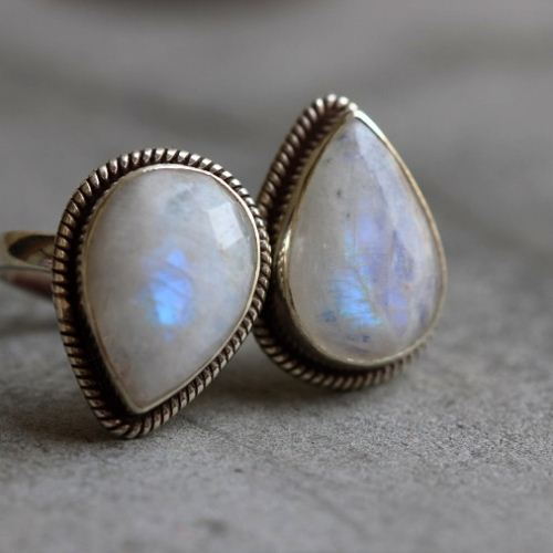 Rainbow moonstone ring, Ethnic statement artisan silver ring
