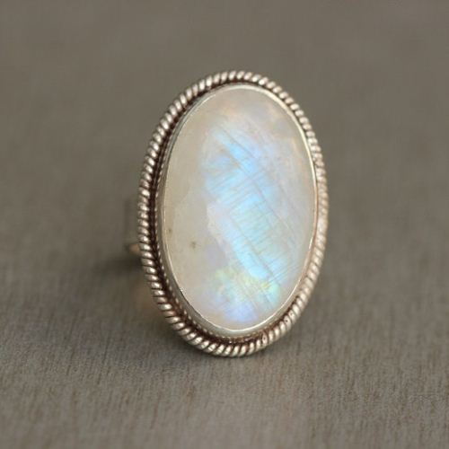 Rainbow Moonstone Ring, Ethnic statement sterling silver ring