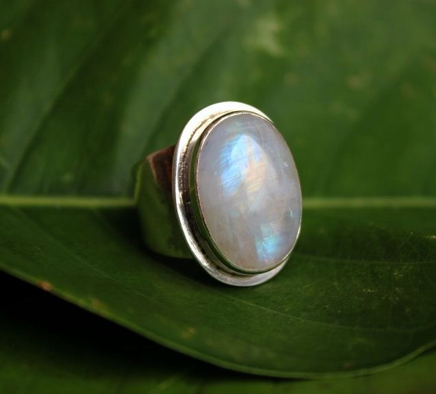 Rainbow Moonstone Ring Oval ring