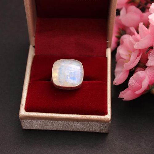 Rainbow Moonstone Ring, Moonstone sterling silver ring
