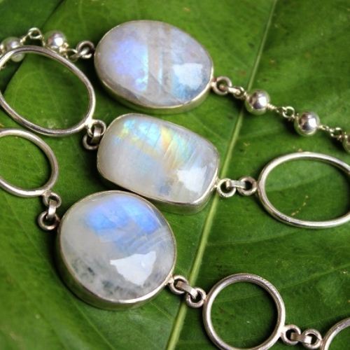 Rainbow Moonstone bracelet - Sterling silver bracelet