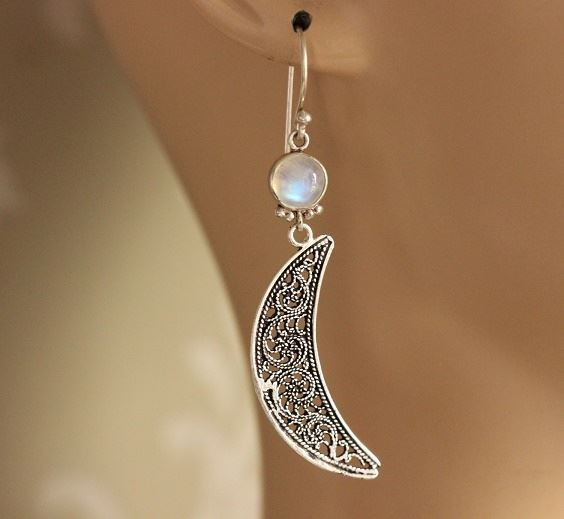Rainbow Moonstone filigree artisan handmade silver Earrings