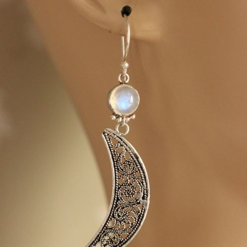 Rainbow Moonstone filigree artisan handmade silver Earrings